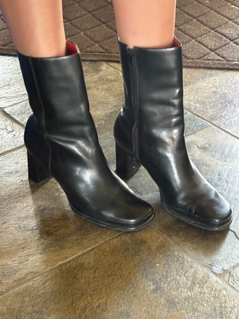 Rockport Women’s Black Leather Block Heel Mid-Calf Boots 8.5